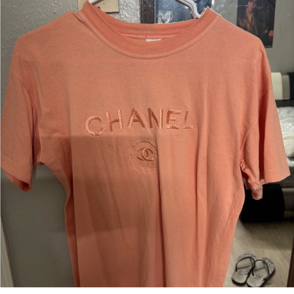CHANEL Coral Tee with Embroidered Logo .😍